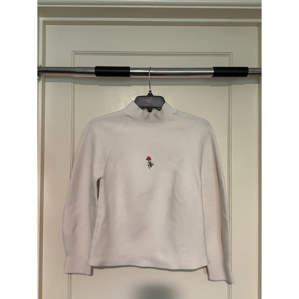 Mock Neck Sweatshirt Rose Embroidered Pullover Comfy‎ Top Minimalist